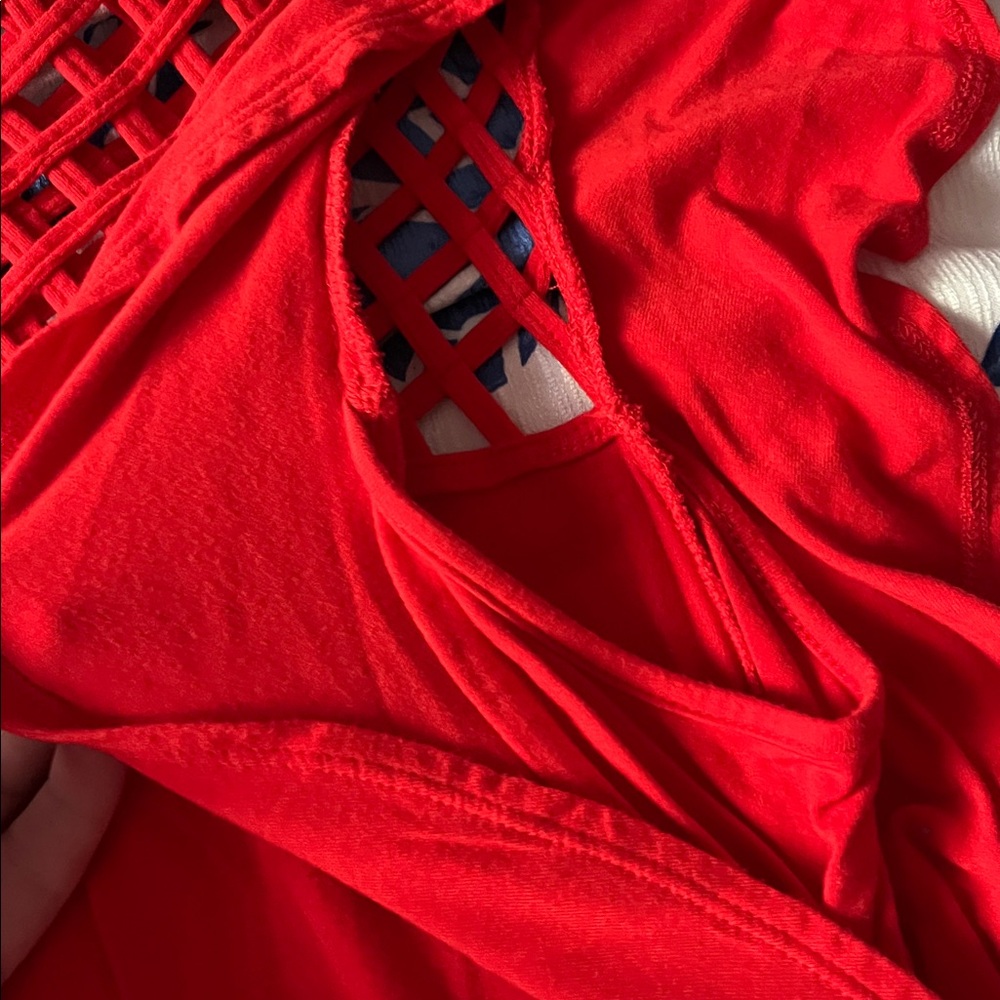 John Paul Richard Lattice Top Blouse Shirt Size L in Red - Picture 4 of 8